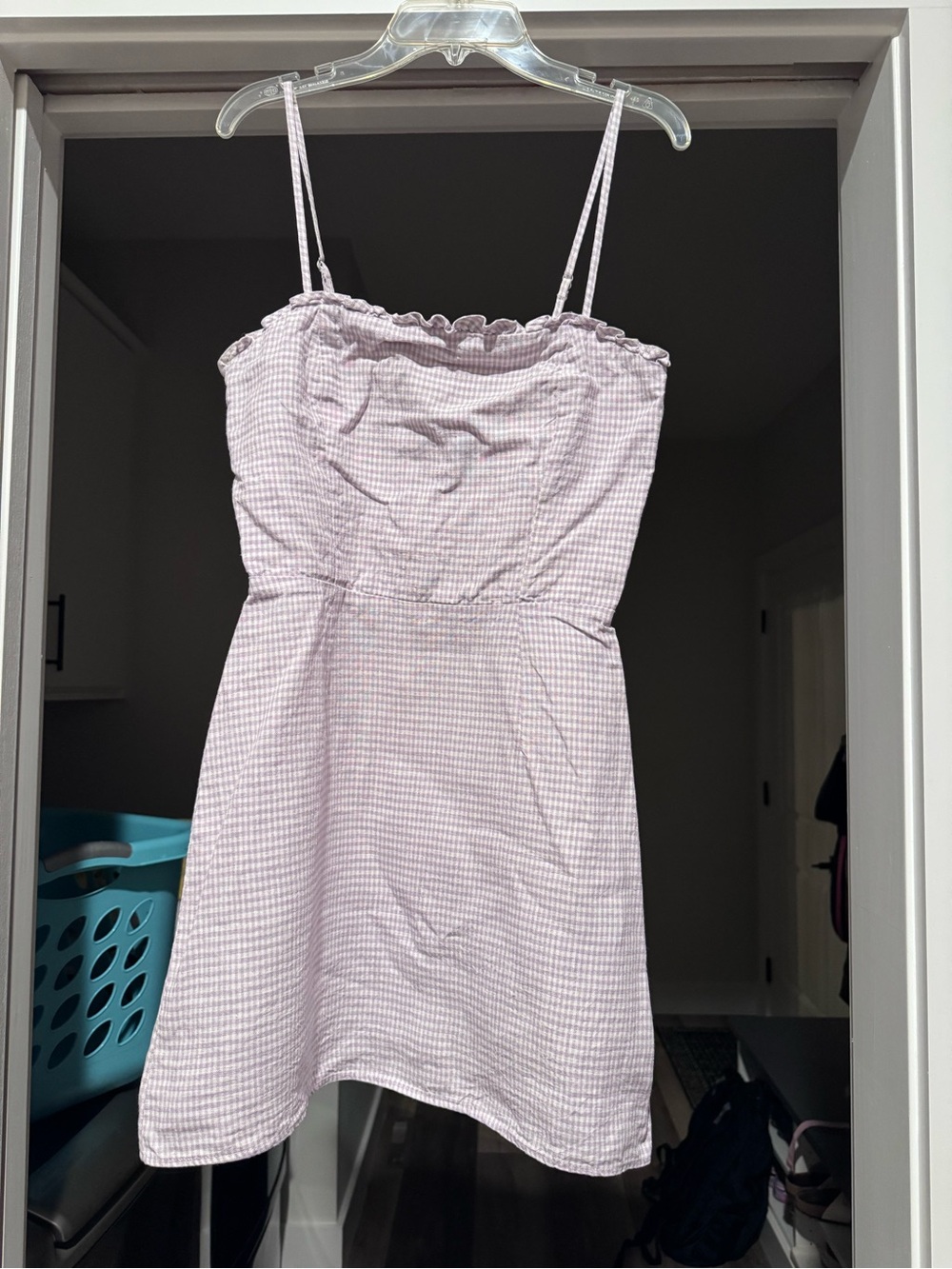 Reformation Lavender Gingham Spaghetti-Strap Mini Dress